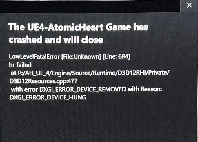 Atomic Heart Low Fatal Error