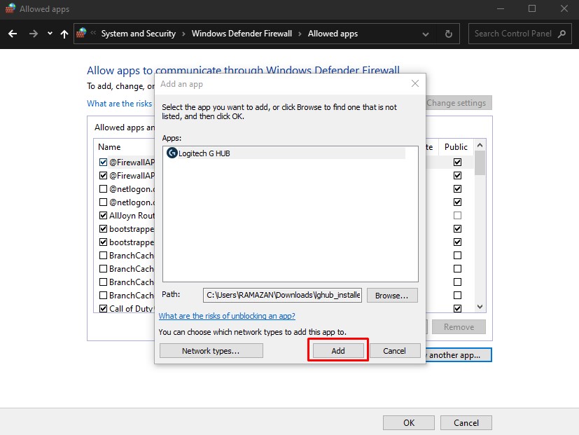 Add Windows Defender Firewall