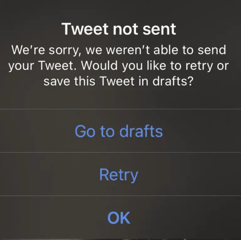 Twitter Tweet Not Sent Error