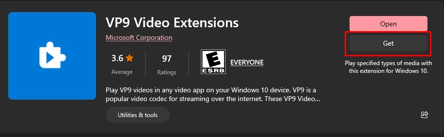 Install VP9 Video Extensions