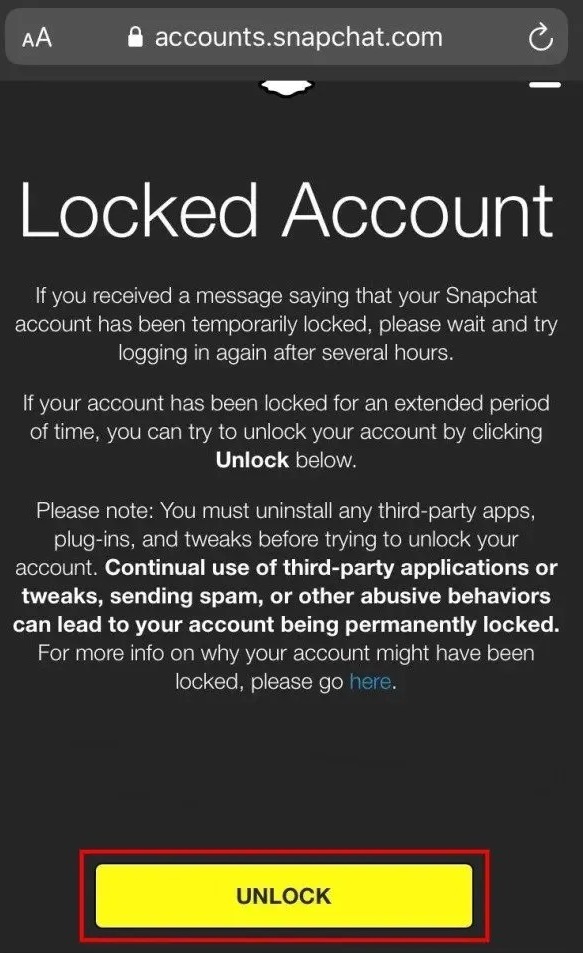 Unlock your Snapchat account