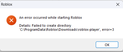 Roblox Failed To Create Directory Error 3
