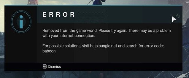 Destiny 2 Error Code Baboon