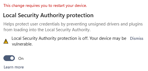 Windows 11 local security authority protection is off error