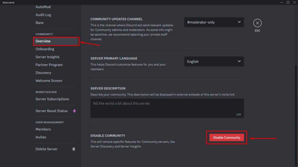 Discord Disable Community