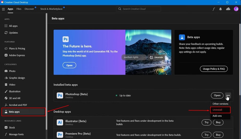Adobe Photoshop Beta Uninstall