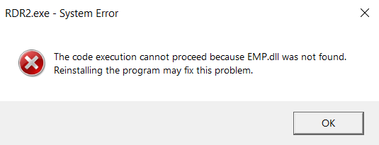 Red Dead Redemption 2 EMP.dll Error