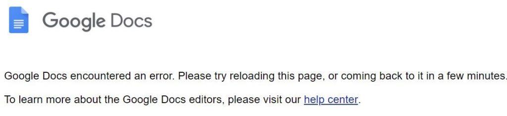 Google Docs Encountered An Error