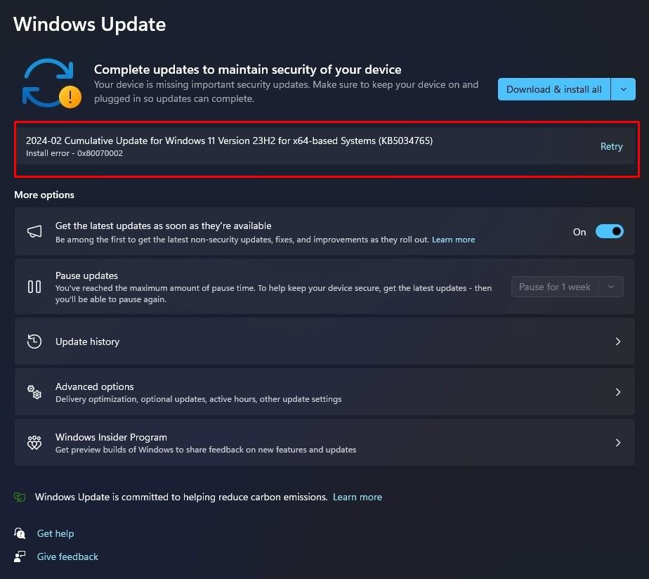 Windows 11 KB5034765 Not Installing