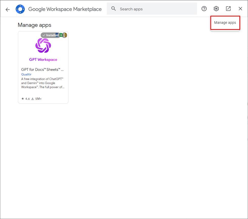 Google Docs Manage Apps